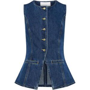 Women's Denim 2-Piece Set Sleeveless Blazer Vest & Shorts Casual Office